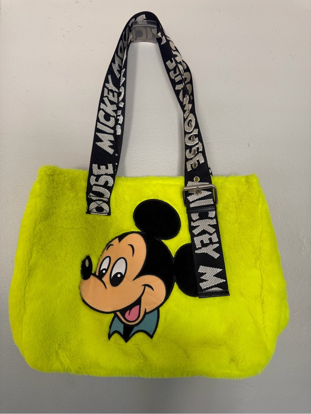 Disney Store Neon Green Faux Fur Mickey Mouse Tote Bag💚